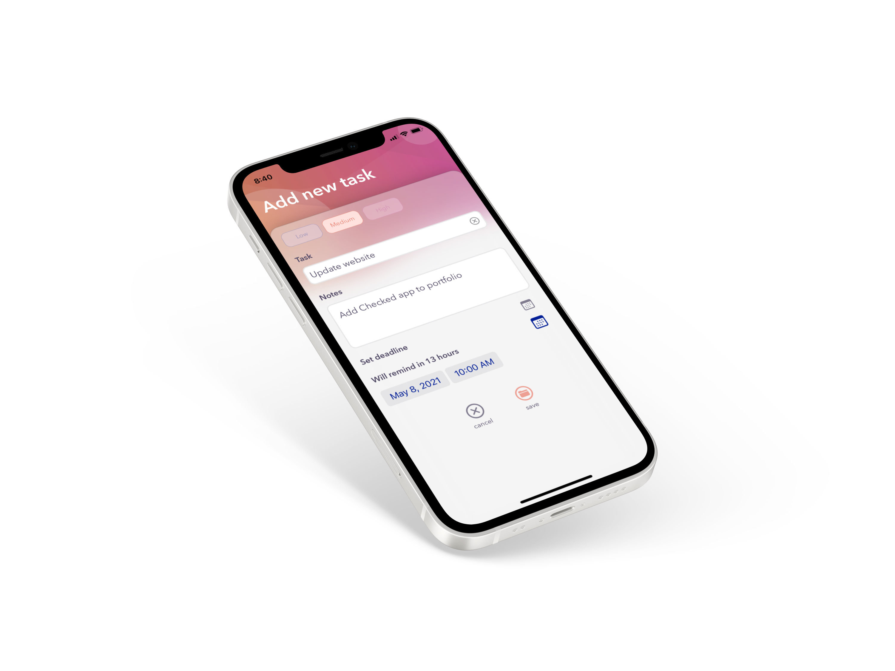 First slide - Add task screen